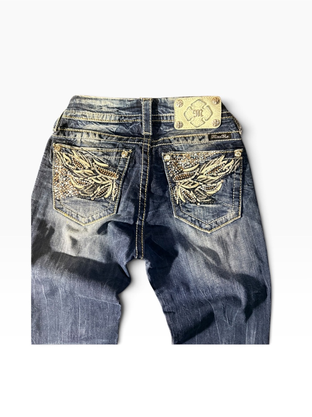 Miss Me Men's Dark Blue Embellished Pocket Slim Straight Jeans